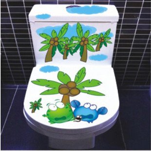 2pcs Coconut Frog Wall Sticker Art Toilet Bathroom Vinyl Deco