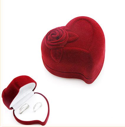 50pcs Jewelry Display Red Heart Rose Love Velvet Ring Stud Box Gift Box Case