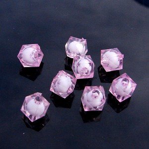 500g Acrylic Square Bead White Core Inside Dye / Craft Jewelry accessory Lantern Pink