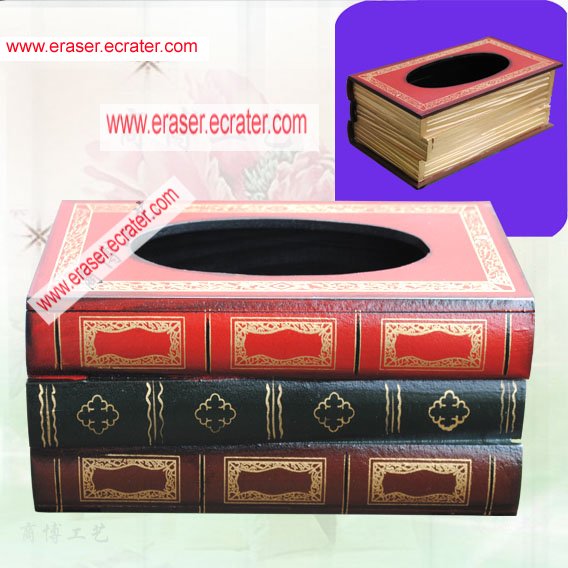 Wooden Stack Book Tissue Box Holder Gift/Decor b2