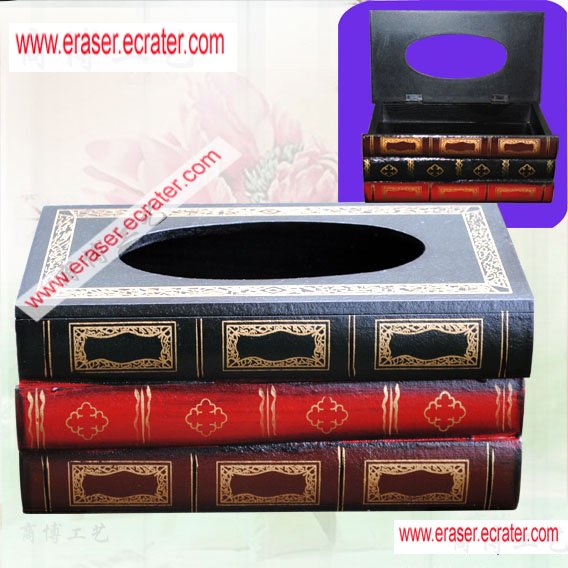 Wooden Stack Book Tissue Box Holder Gift/Decor b3