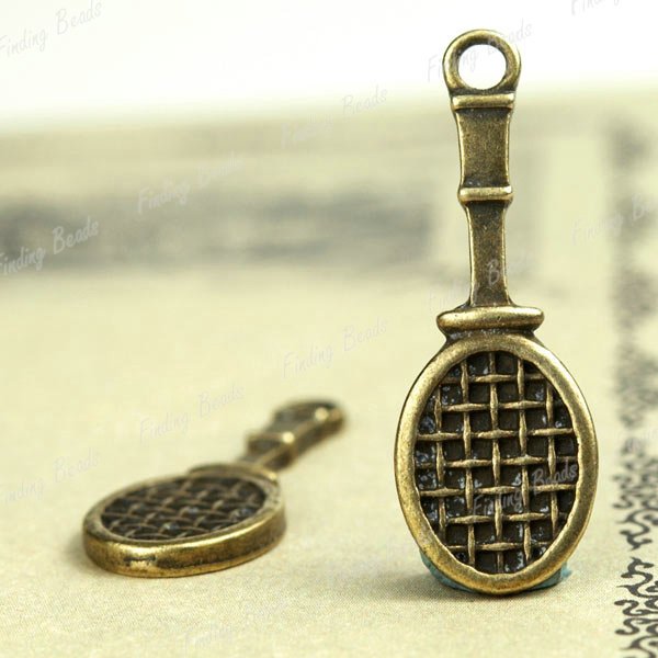 500XDollhouse miniature toy Tennis Racket /jewelry Pendant metal alloy charm 28 x 10mm