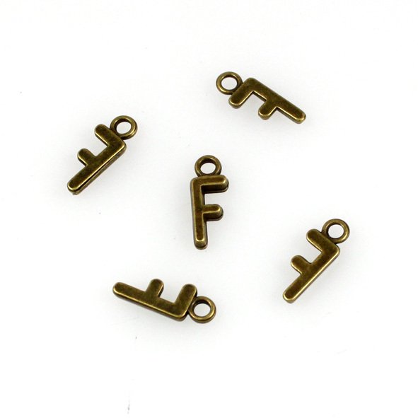 500pcs Alphabet F jewelry bracelet metal Charm Bead 16 X 6mm