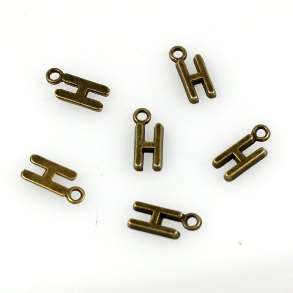 500pcs Alphabet H jewelry bracelet metal Charm Bead 16 X 6mm