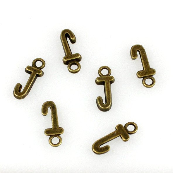 500pcs Alphabet J jewelry bracelet metal Charm Bead 16 X 6mm