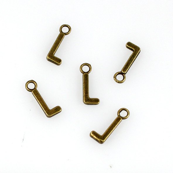 500pcs Alphabet L jewelry bracelet metal Charm Bead 16 X 6mm