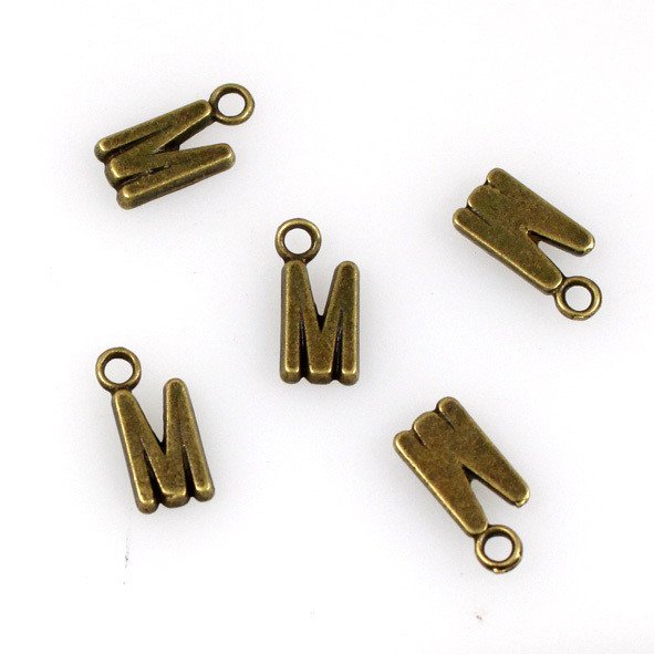 500pcs Alphabet M jewelry bracelet metal Charm Bead 16 X 6mm