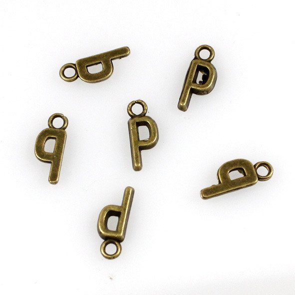 500pcs Alphabet P jewelry bracelet metal Charm Bead 16 X 6mm