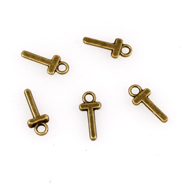 500pcs Alphabet T jewelry bracelet metal Charm Bead 16 X 6mm