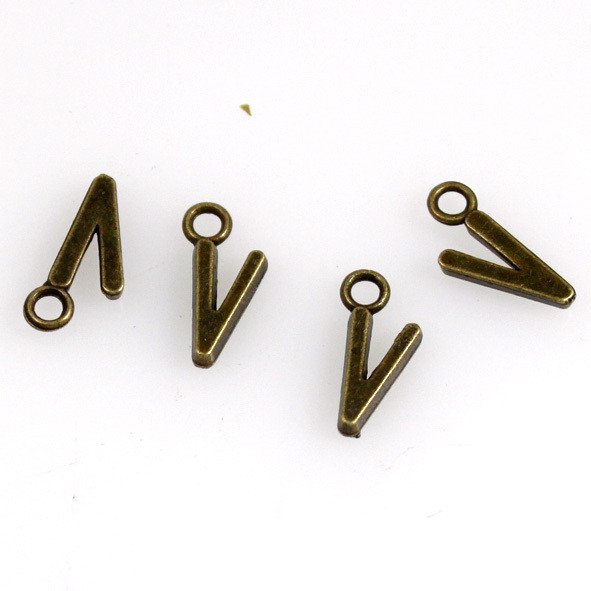 500pcs Alphabet V jewelry bracelet metal Charm Bead 16 X 6mm