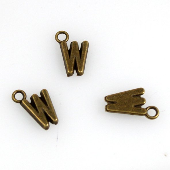 500pcs Alphabet W jewelry bracelet metal Charm Bead 16 X 6mm