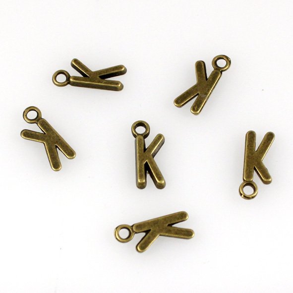 500pcs Alphabet K jewelry bracelet metal Charm Bead 16 X 6mm