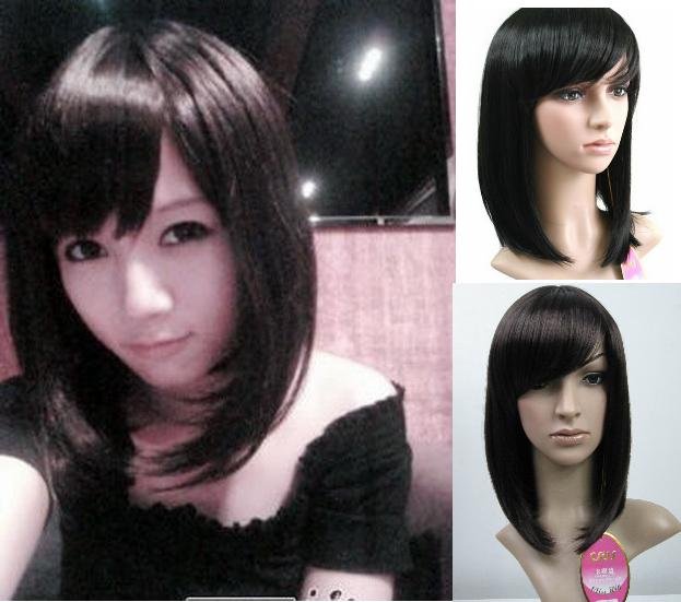 Woman Short Dark Brown / Black Fashion Wigs With Wig Cap WD04