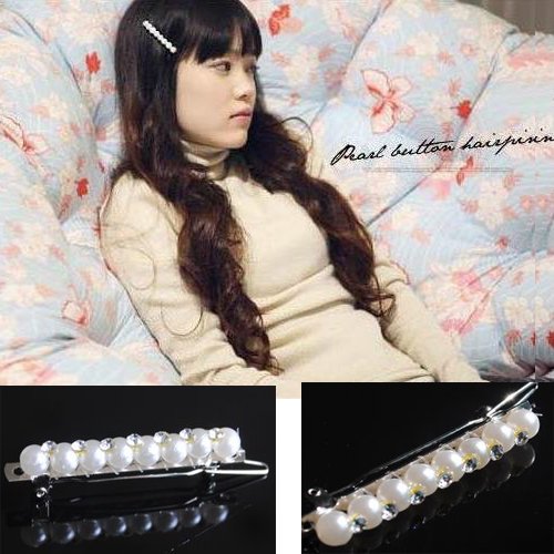 Girl's Lady Woman Artificial Pearl Headband Tie Hairpin PP35
