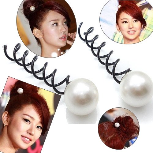2Pcs Girl's Lady Woman Artificial Pearl Spiral Headband Tie Hairpin PP38
