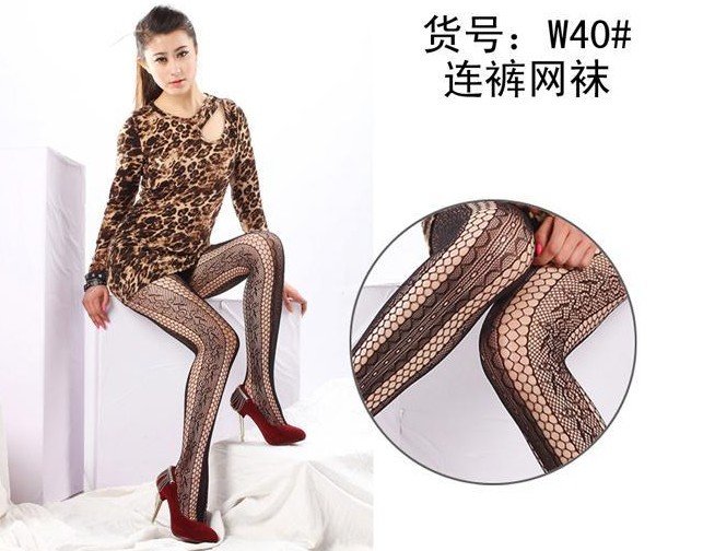 Lady Black Fishnet Stockings Jacquard Sox Pantyhose Pierced Stockings T19
