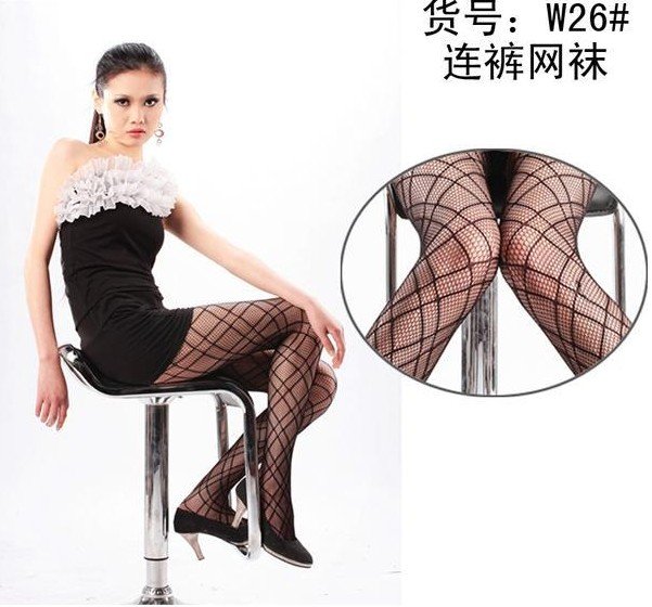 Lady Black Double Lattice Fishnet Stockings Pantyhose Pierced Stockings T30