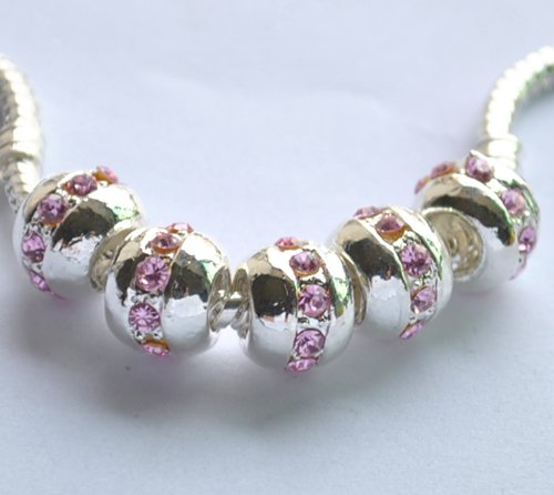 5pcs Silver Plated with Rhinestone Charm Beads Fits Bracelet Chain P167