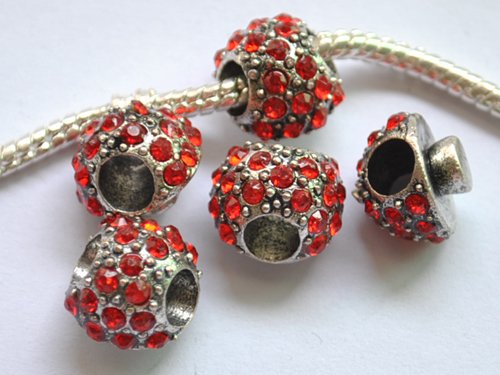 5pcs Silver Mushroom Dark Red Beads Fits Bracelet Chain P173