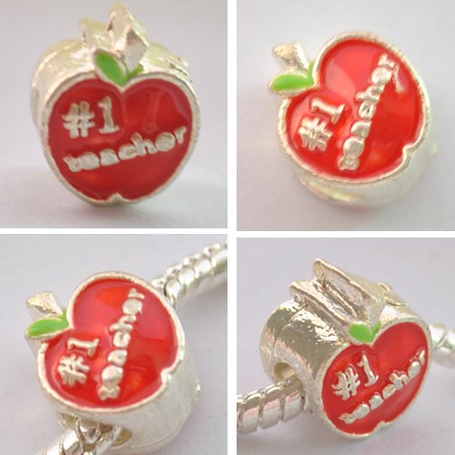 5pcs Silver Red Apple Spacer Beads Fits Bracelet Chain P176