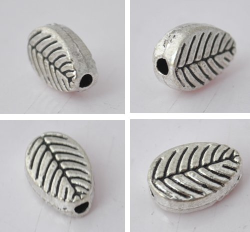 50pcs Silver Alloy Leaf Beads Charm Fits Bracelet P182