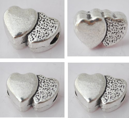 20pcs Silver Alloy Heart Beads Charm Fits Bracelet P183
