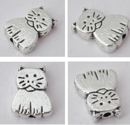 20Pcs Silver Alloy Cat Beads Charm Fits Bracelet P191
