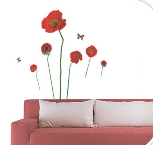 Removable Wall Art Deco Decal Sticker Red Poppy Flower WB26Â