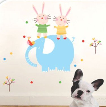 Removable Wall Stickers Art Deco Decal Sticker Elephant & Rabbits WB30