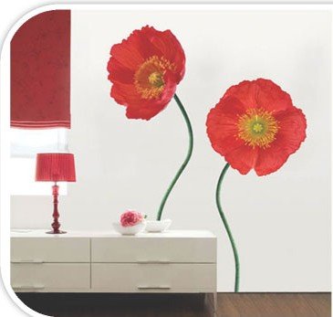 Removable Wall Art Deco Decal Sticker Red Poppy Flower WB43