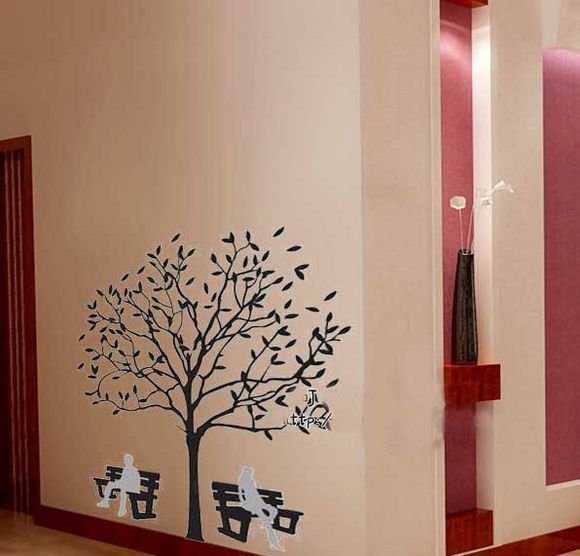 DIY Removable Art Deco Decal Wall Stickers Tree&Chairs WB51