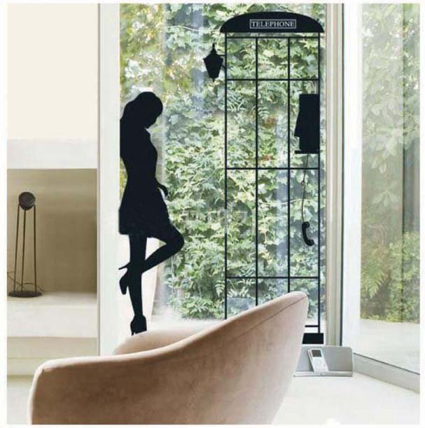 DIY Removable Art Deco Decal Wall Stickers Telephone Girl WB69