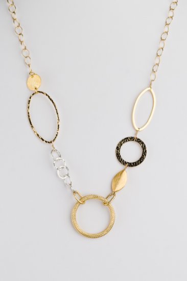 Multi Style Circles and Ovals 14kt Gold Chain Necklace