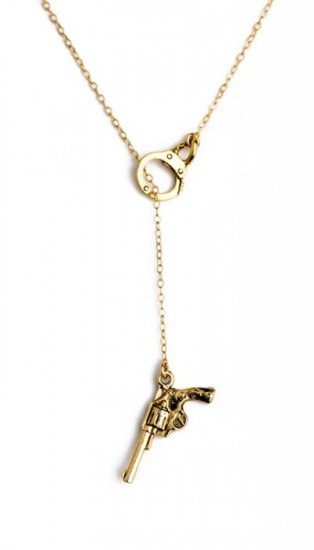 Ofina Goldplated Handcuff and Gun Lariat Necklace