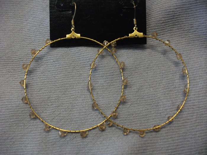 Gold Wire Hoops with Swarovski Crystal Detail