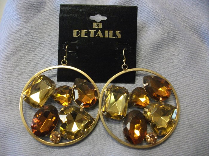 Large Gold Hoop Earrings with Gemstone Detail
