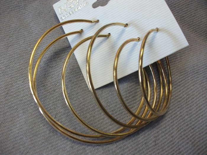 Set of 3 Gold Plain Hoops