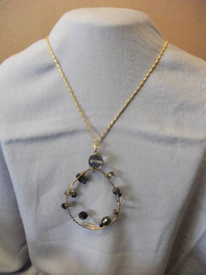 Long Gold Tone Wire Wrap Bead Detail Necklace