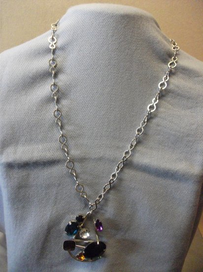 Multishape Multicolor Gemstone Silver Necklace with Matching Earrings