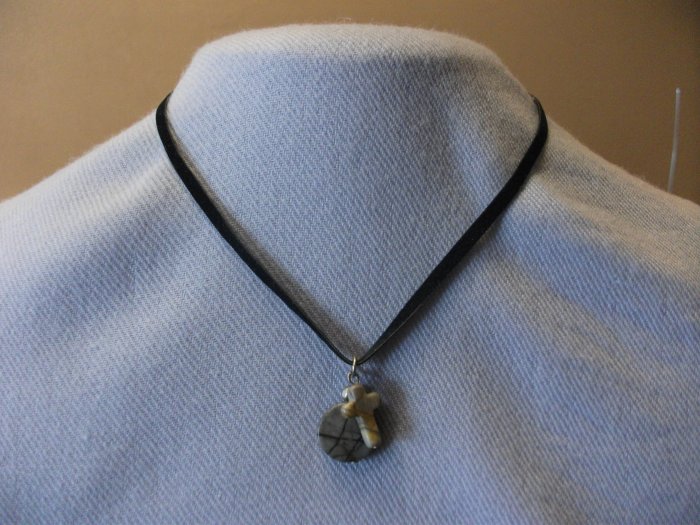 Round Grey Stone and Cross Necklace
