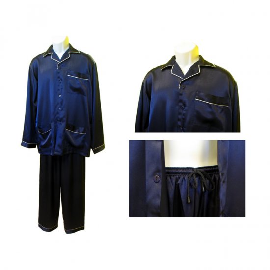Sirisha Men's Classic Satin PJ's, G2, Midnight Blue, XXL