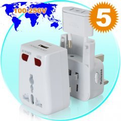World Travel Adapter with USB Charging Port + Surge Protection New