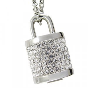 8GB USB Flash Drive Necklace - Jeweled Metal Lock New
