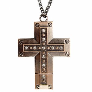 8GB USB Flash Drive Necklace - Elegant Antique Brass Cross New