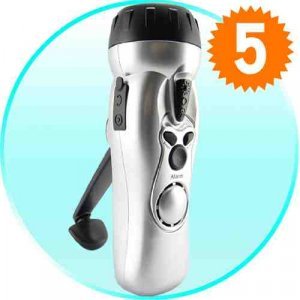Wind-Up LED Flashlight with Cell Phone Charger, Alarm and Radio x 5 New
