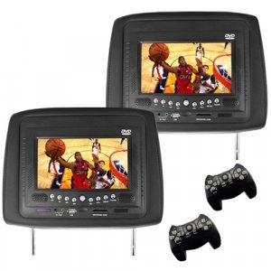 Car Headrest DVD Player/Game System Black (pair) - 7 Inch New
