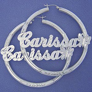 Personalized Sterling Silver Round Name Hoop Earrings 2 1/2 Inch SH48