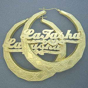10kt Round Door knocker Name Hoop Earrings 2 7/8 Inch GD69
