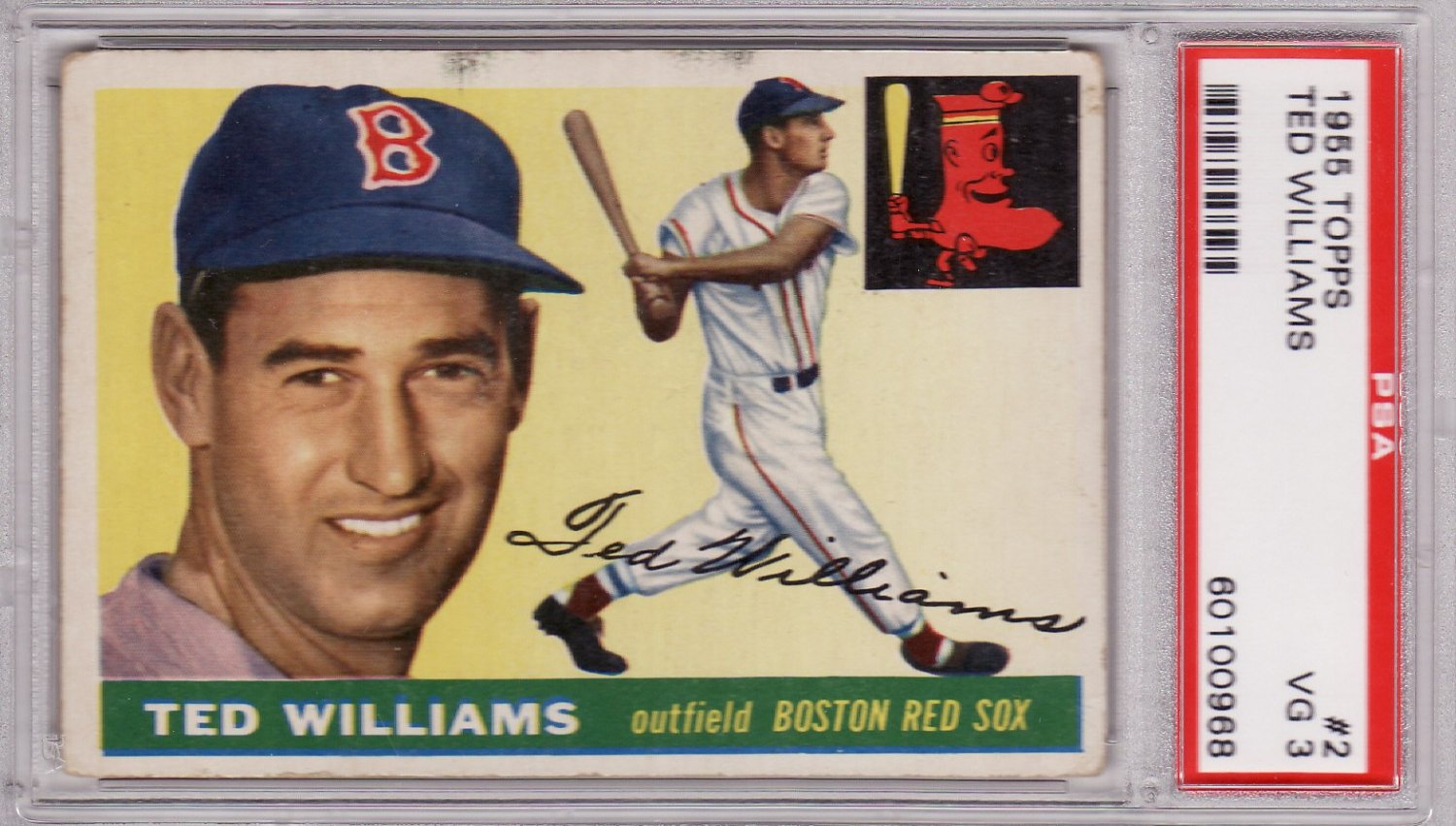 Ted Williams 1955 Topps #2 Baseball Card Graded PSA 3 VG