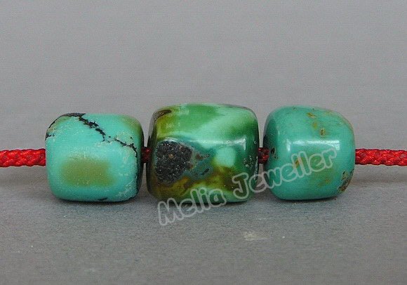 Natural Turquoise Dia.8-9 mm Barrel Loose 3 Beads